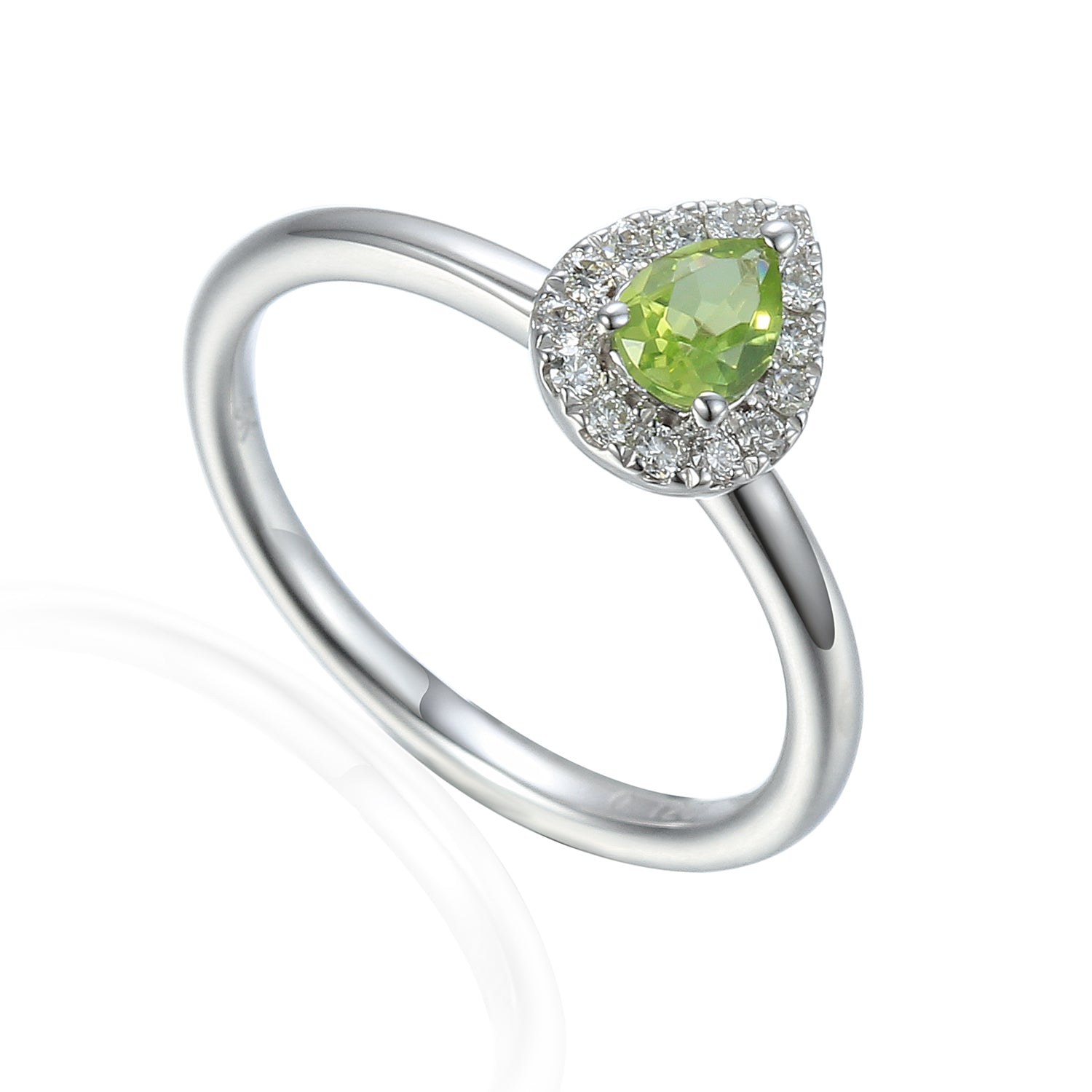 August Birthstone Pear Shape Peridot and Diamond 9ct White Gold Cluster Ring