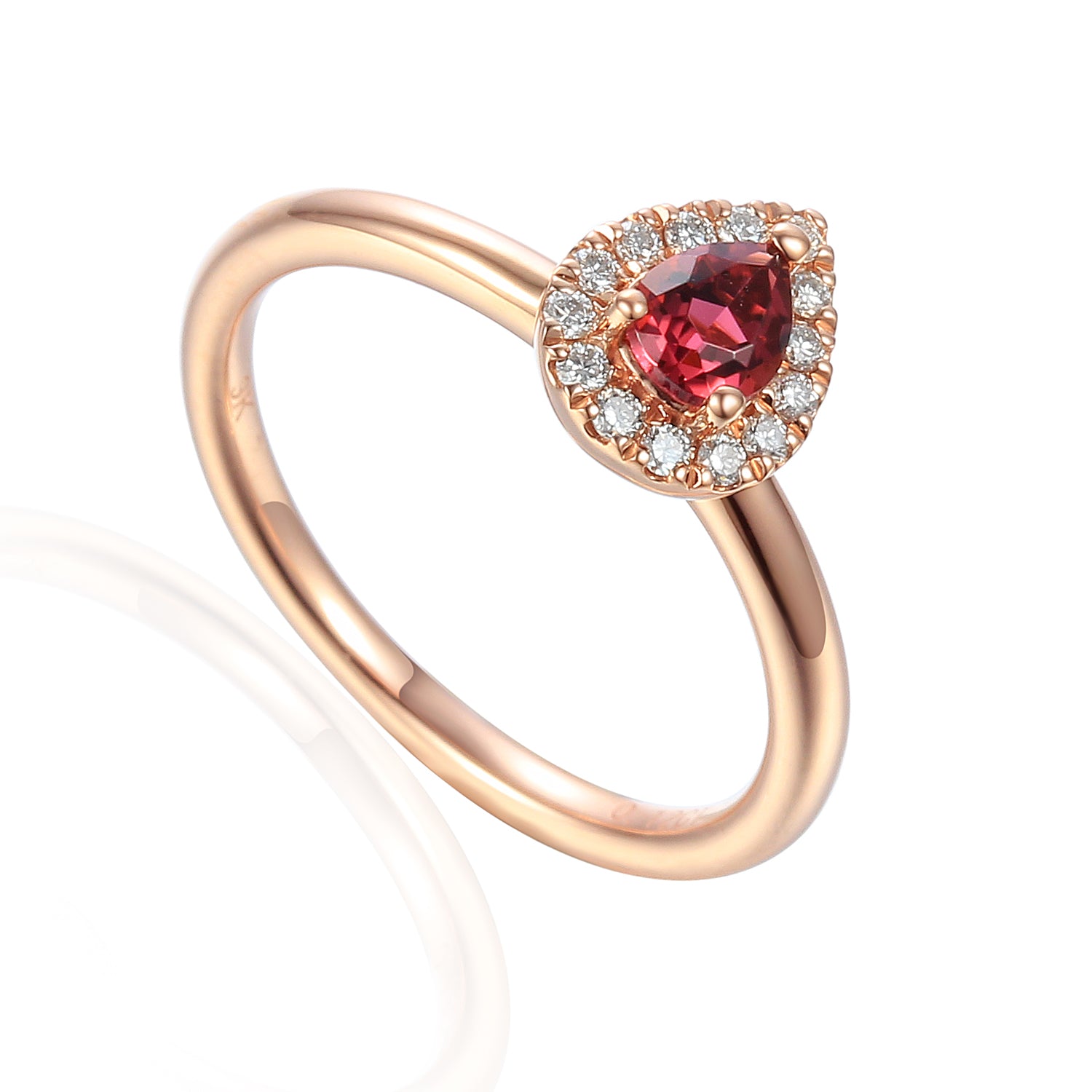 Pink Tourmaline & Diamond Ring Pear Shape October Birthstone