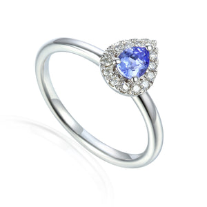December Birthstone Pear Shape Tanzanite and Diamond 9ct White Gold Cluster Ring