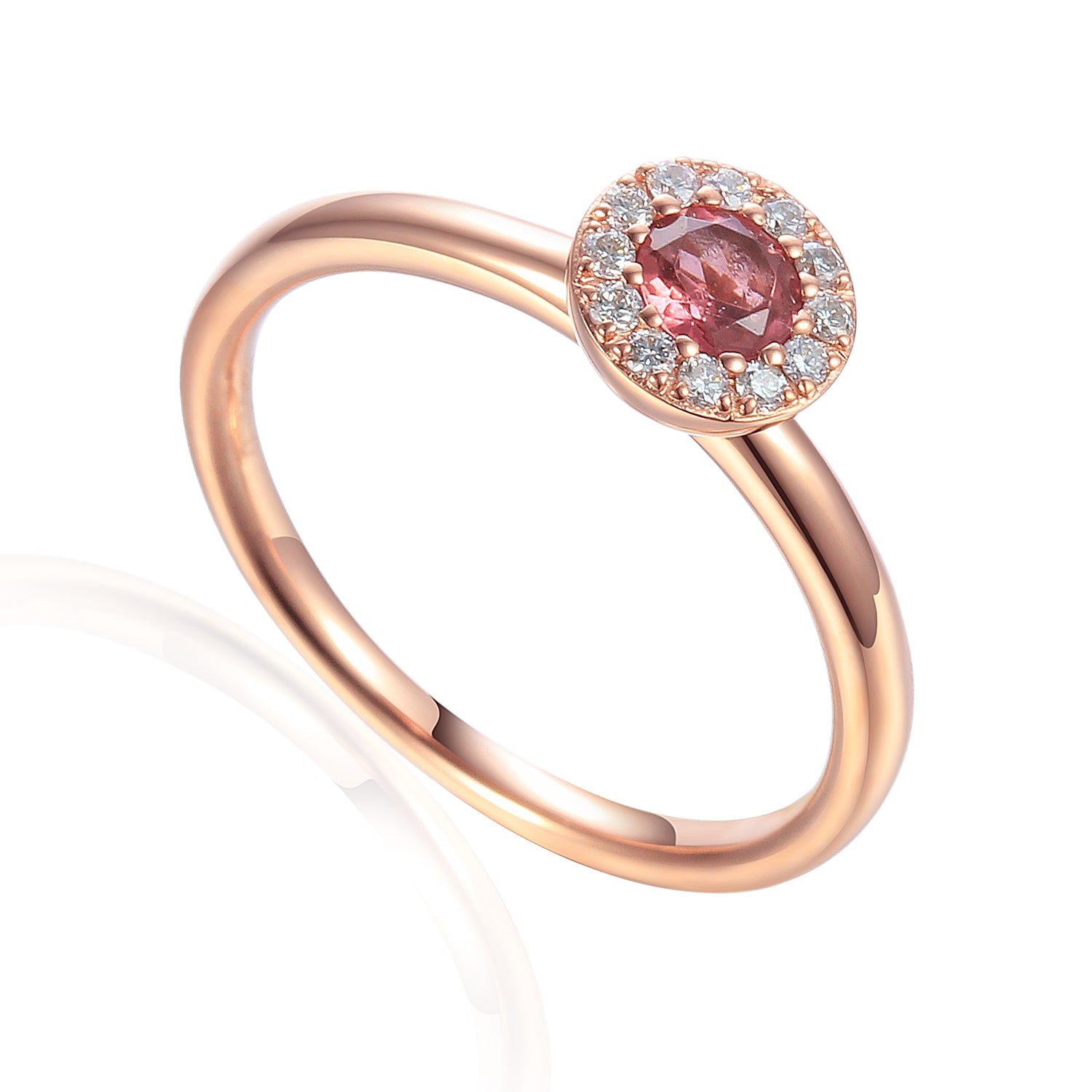 Pink Tourmaline Diamond Ring, October Birthstone 18ct Gold Tzefira