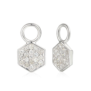 9ct White Gold Diamond Sleeper Hoop With Hanging Interchangeable Octagon Charm