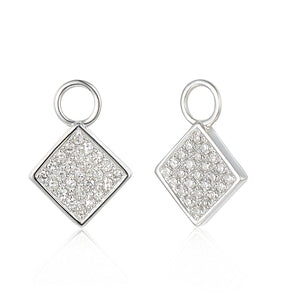 9ct White Gold Diamond Sleeper Hoop With Hanging Interchangeable Square Charm