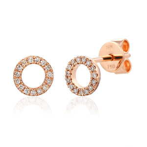 9ct White Gold Open Circle Pave Diamond Stud Geometric Earrings