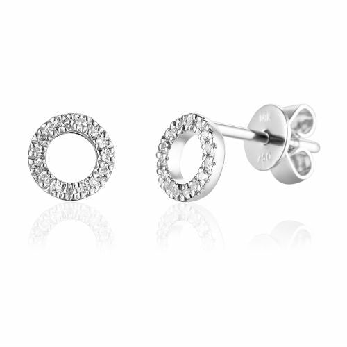 9ct White Gold Open Circle Pave Diamond Stud Geometric Earrings