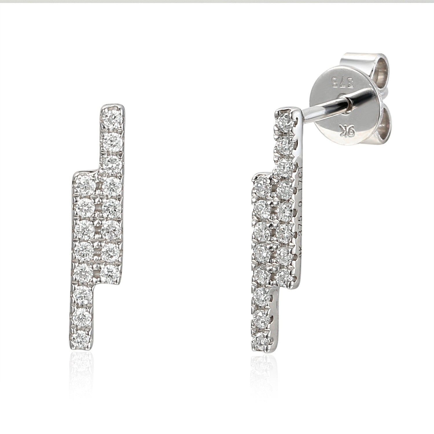 9ct White Gold Linear Double Bar Diamond Set Stud Geometric Earrings