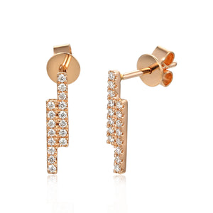 9ct Rose Gold Linear Double Bar Diamond Set Stud Geometric Earrings