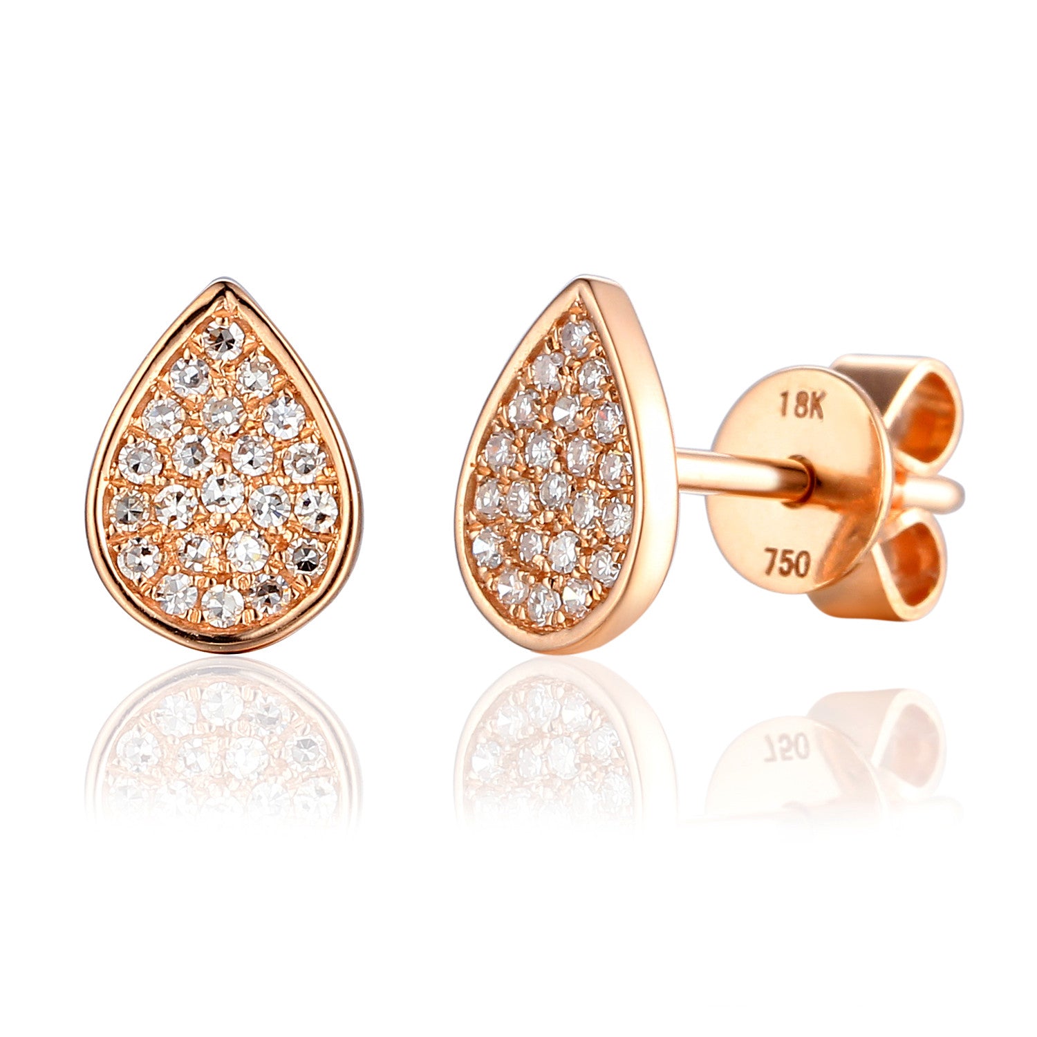 9ct White Gold Pave Pear Shape Geometric Stud Earrings