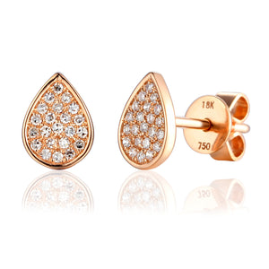 9ct Rose Gold Pave Pear Shape Geometric Stud Earrings