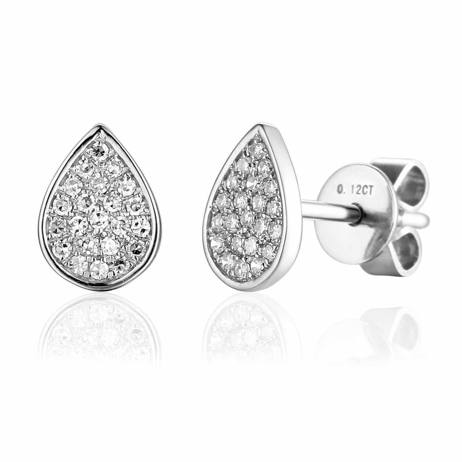 9ct Rose Gold Pave Pear Shape Geometric Stud Earrings