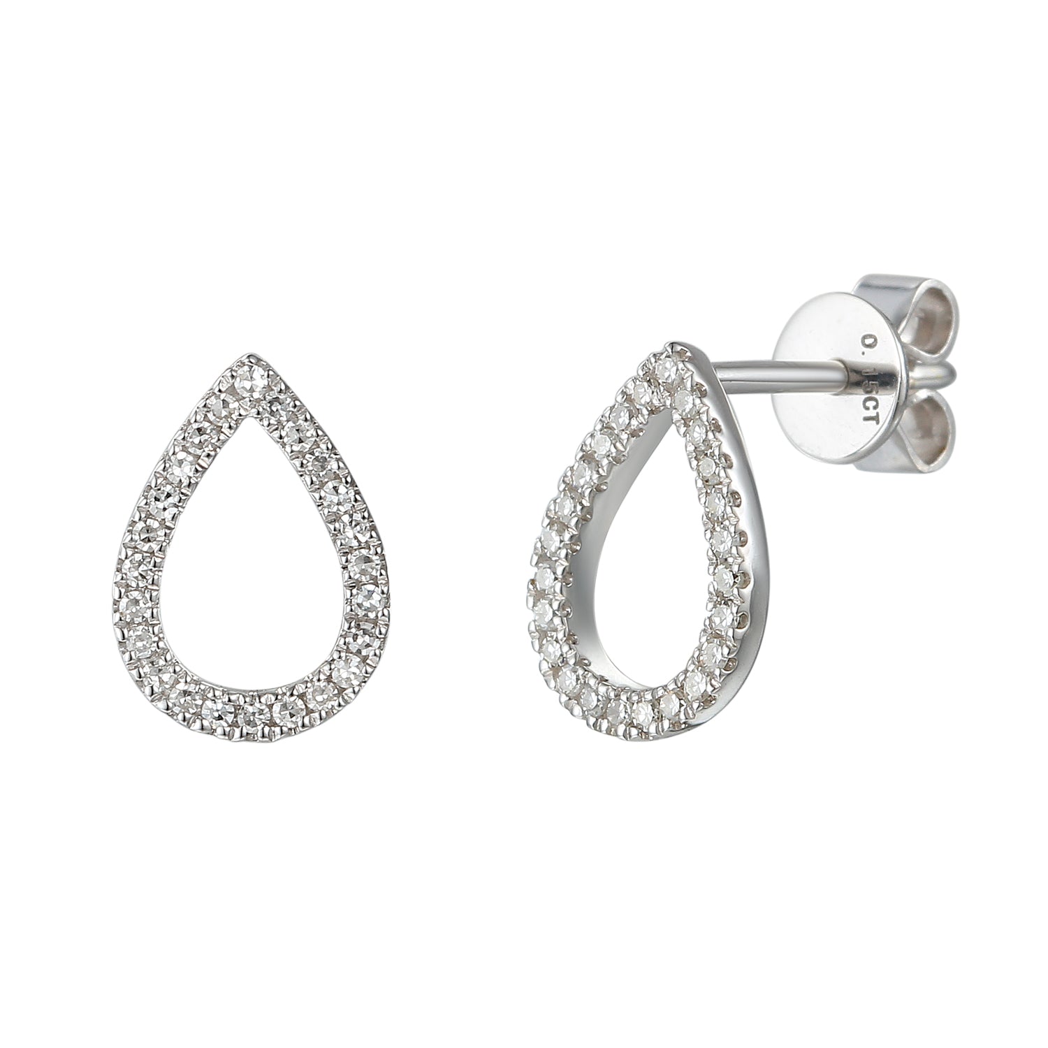 9ct White Gold Open Pear Shape Diamond Set Geometric Stud Earrings
