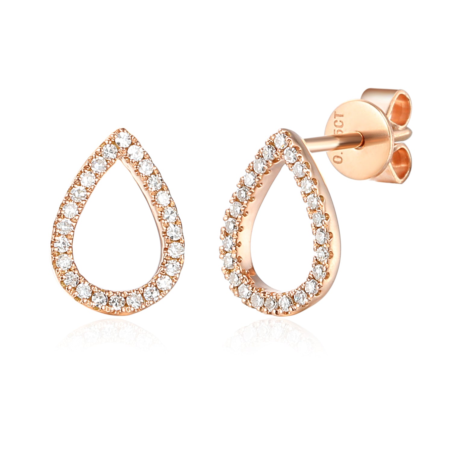9ct Rose Gold Open Pear Shape Diamond Set Geometric Stud Earrings