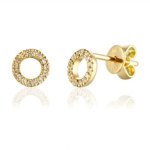 9ct Yellow Gold Open Circle Pave Diamond Geometric Stud Earrings