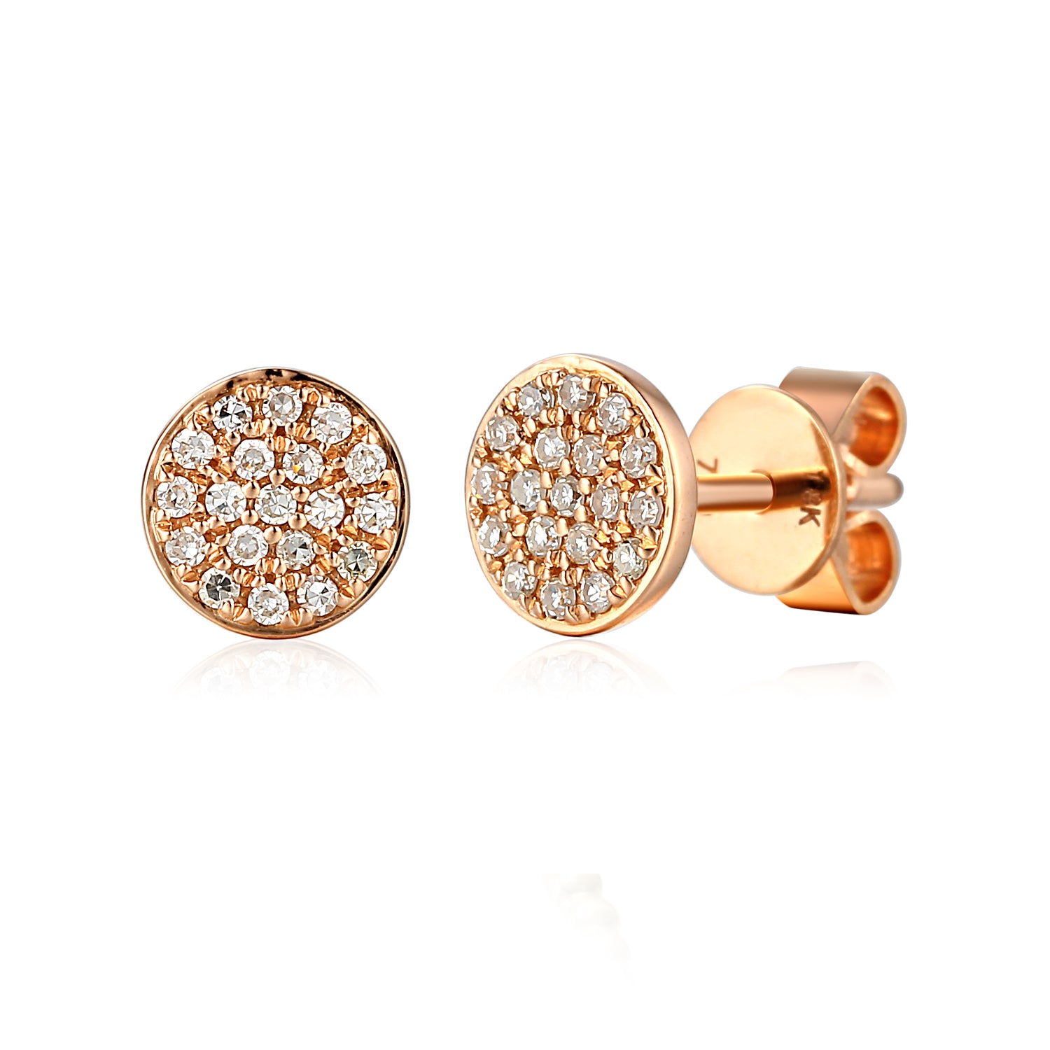 9ct Rose Gold Pave Circle Geometric Stud Earrings