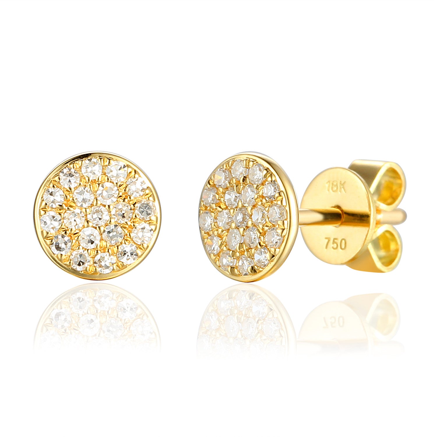 9ct Yellow Gold Pave Circle Geometric Stud Earrings