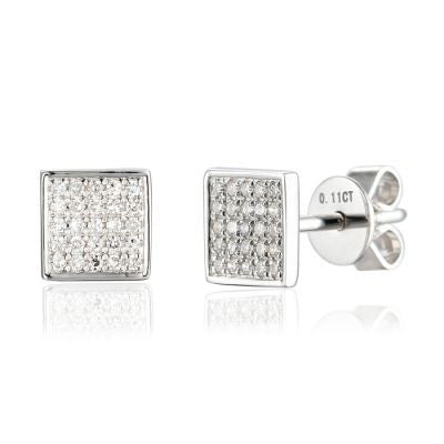 9ct Yellow Gold Pave Diamond Set Square Stud Geometric Earrings