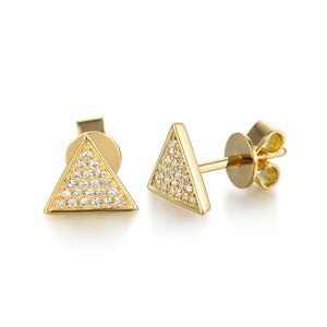 9ct Yellow Gold Pave Triangle Diamond Stud Earrings