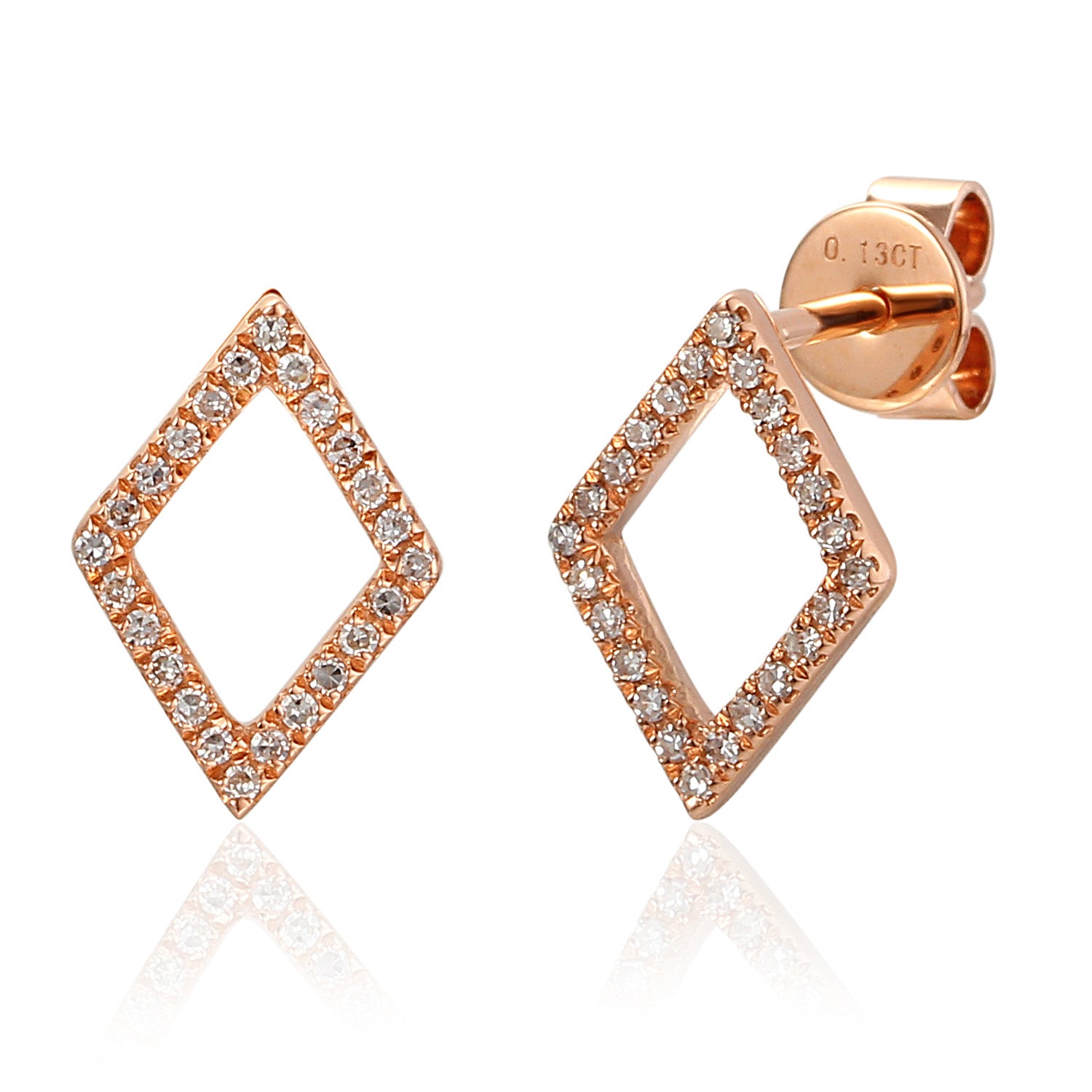 9ct Rose Gold Open Diamond Shape Diamond Set Geometric Stud Earrings