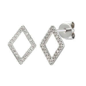 9ct Yellow Gold Open Diamond Shape Diamond Set Geometric Stud Earrings