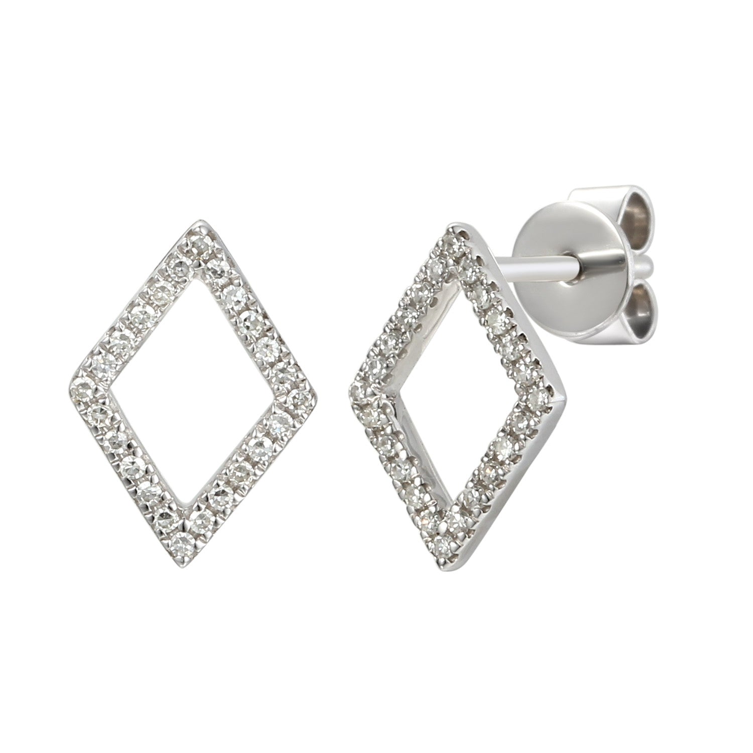 9ct White Gold Open Diamond Shape Diamond Set Geometric Stud Earrings