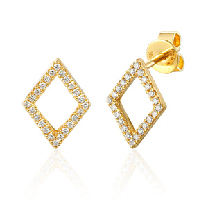 9ct Yellow Gold Open Diamond Shape Diamond Set Geometric Stud Earrings