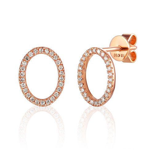 9ct Rose Gold Open Oval Pave Diamond Geometric Stud Earrings