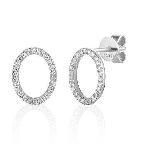 White Gold Open Oval Pave Diamond Geometric Stud Earrings