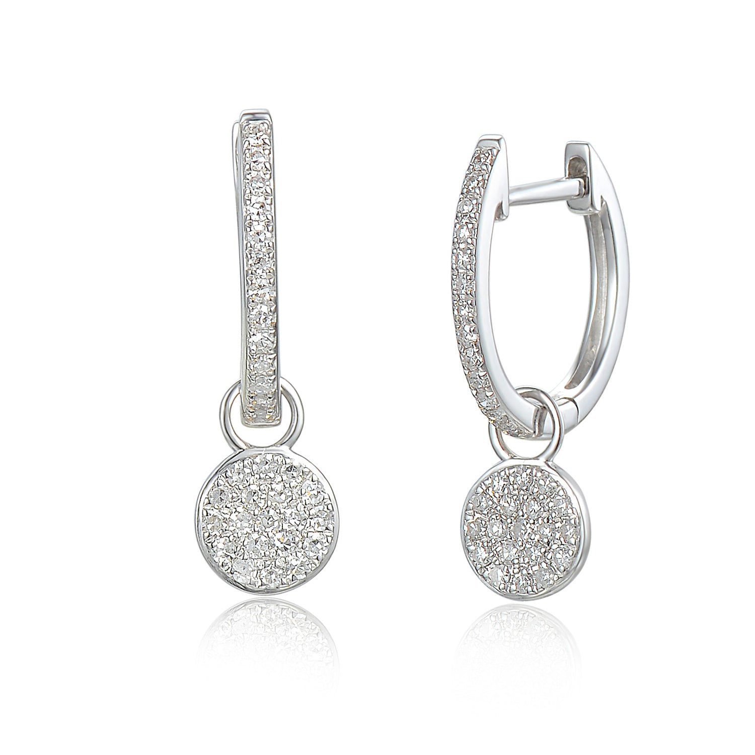 9ct White Gold Diamond Sleeper Hoop With Hanging Interchangeable Circle Charm