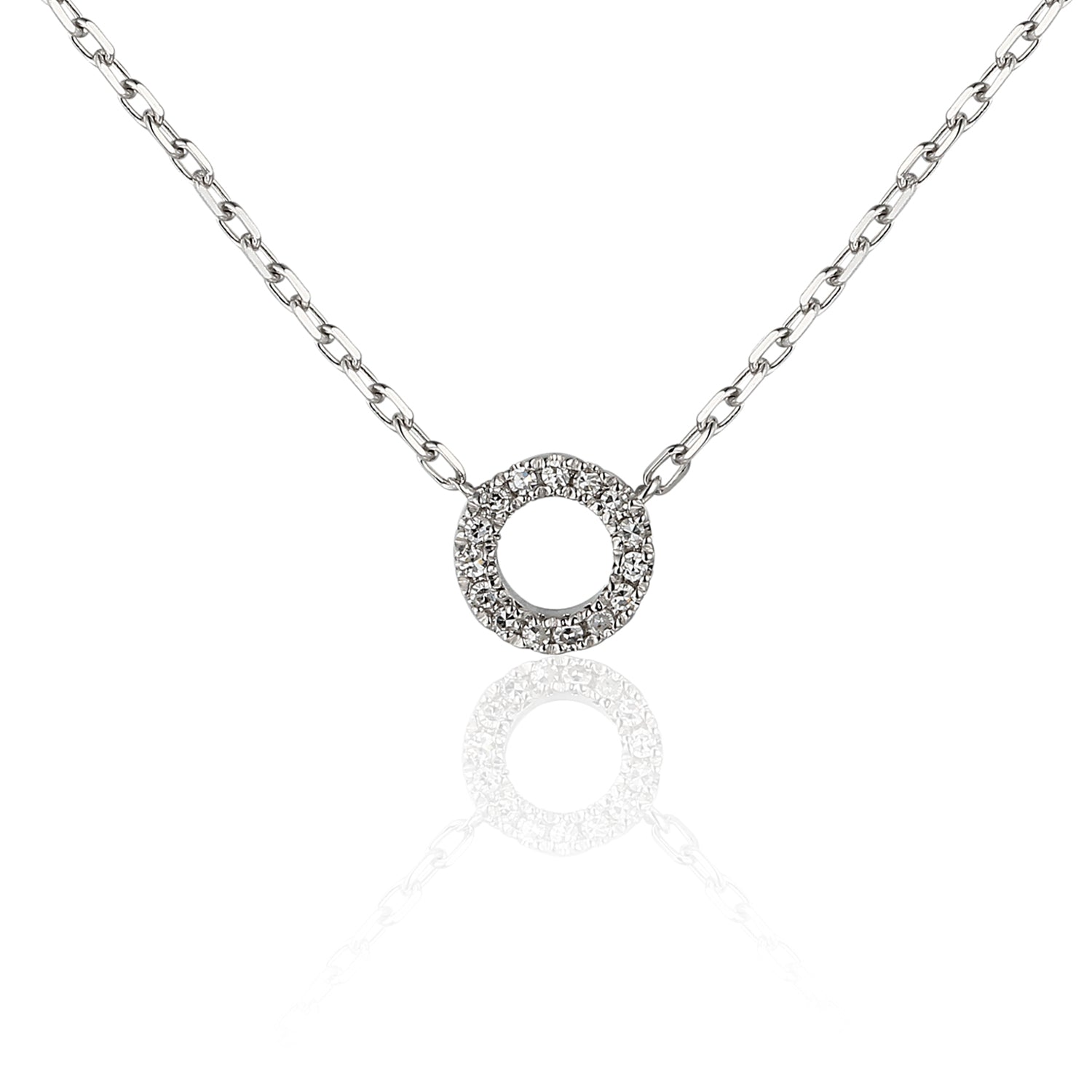 9ct White Gold & Diamond Small Open Circle Geometric Necklace