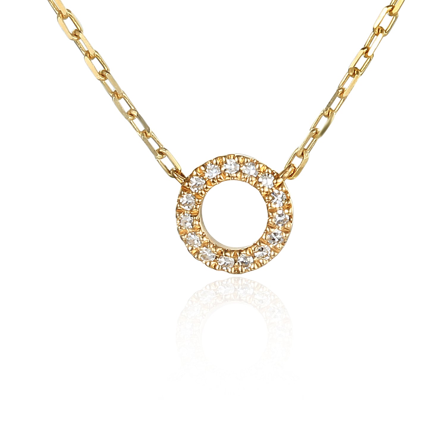 9ct Yellow Gold & Diamond Small Open Circle Geometric Necklace