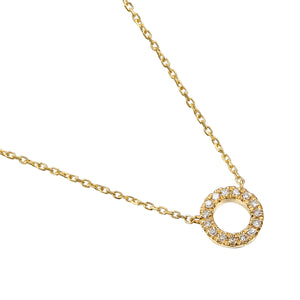 9ct Yellow Gold & Diamond Small Open Circle Geometric Necklace