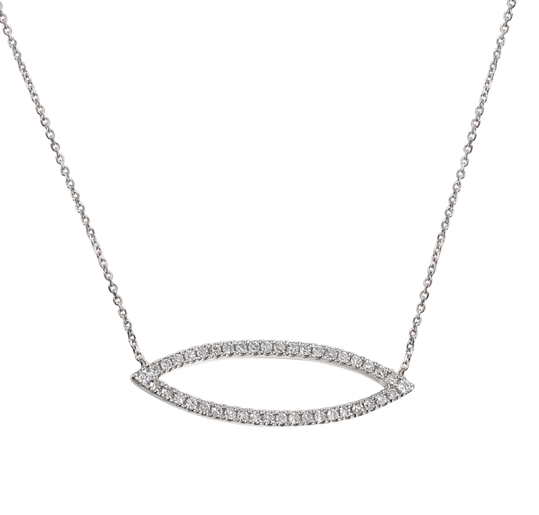 9ct White Gold Diamond Set Marquise Geometric Necklace