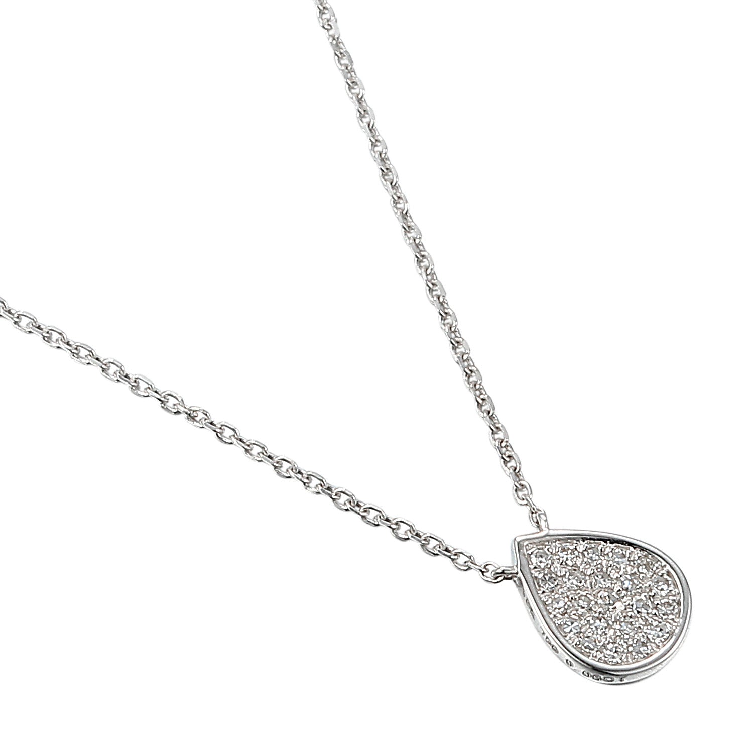 9ct White Gold & Diamond Small Pave Pear Shape Geometric Necklace