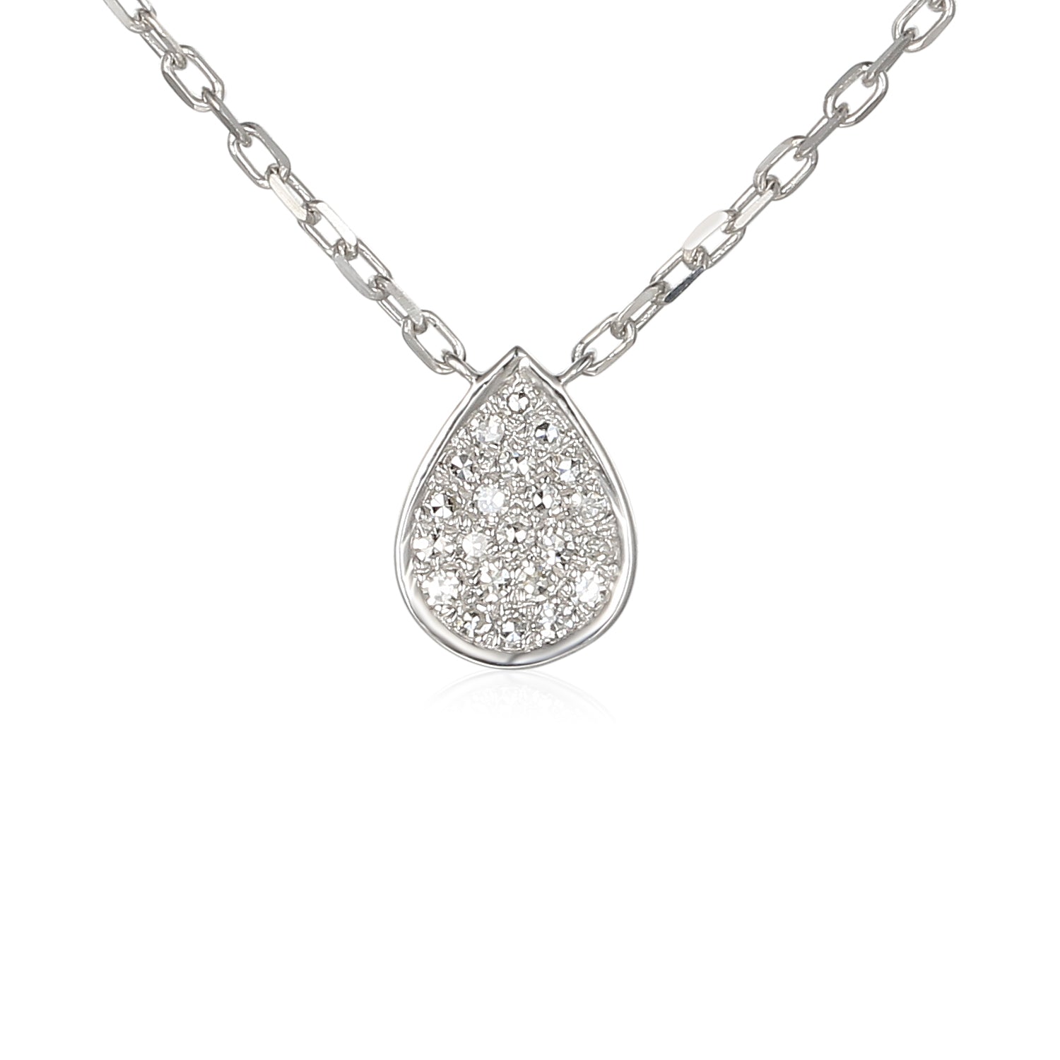 9ct White Gold & Diamond Small Pave Pear Shape Geometric Necklace