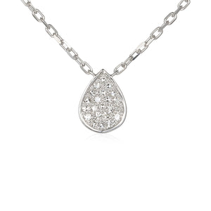 9ct White Gold & Diamond Small Pave Pear Shape Geometric Necklace