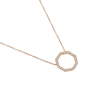 9ct Rose Gold Diamond Set Octagon Geometric Necklace