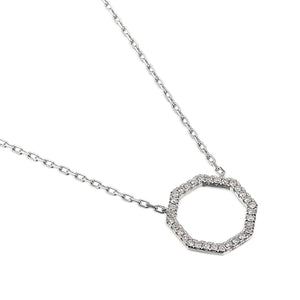 9ct White Gold Diamond Set Octagon Geometric Necklace