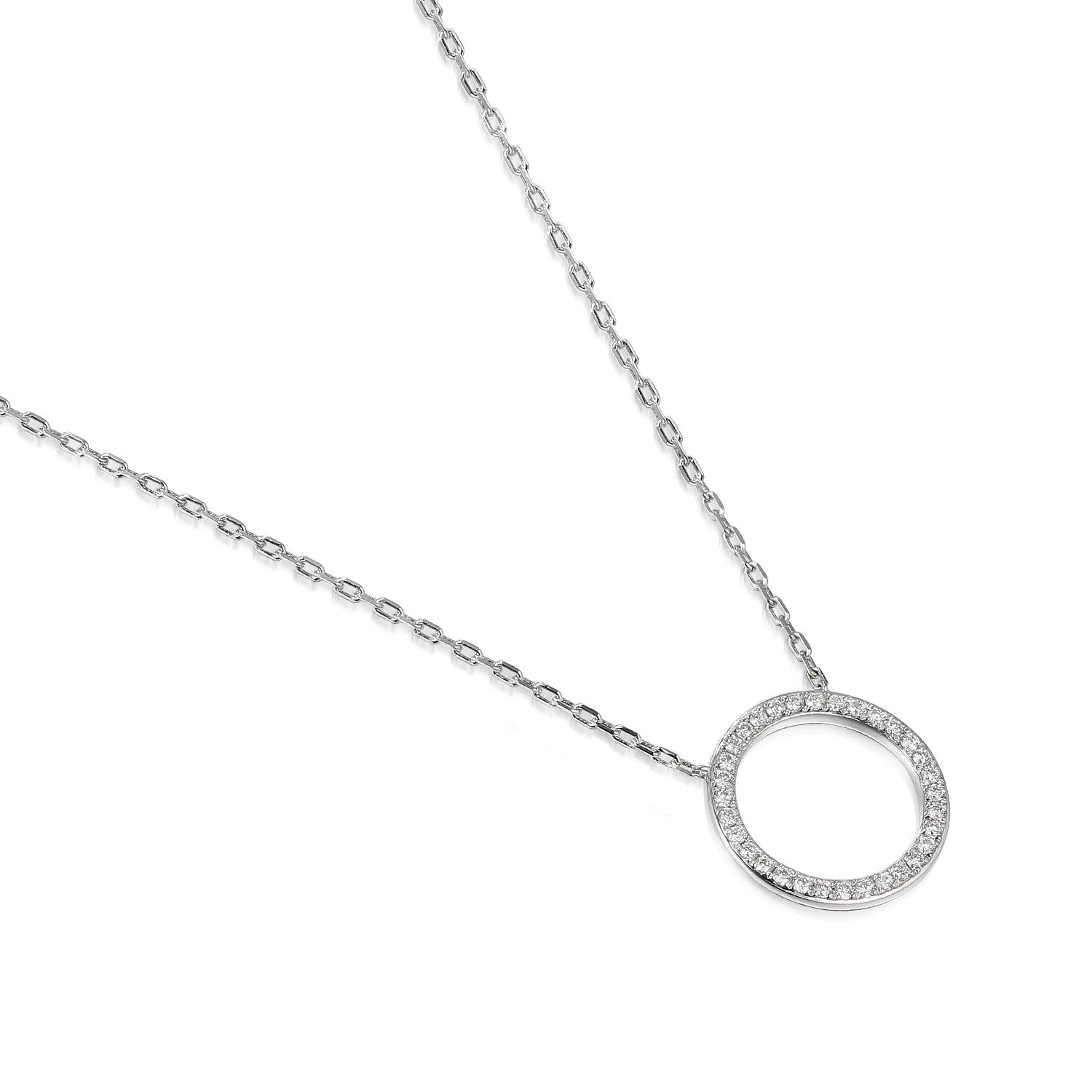 9ct White Gold Open Circle Diamond Geometric Necklace