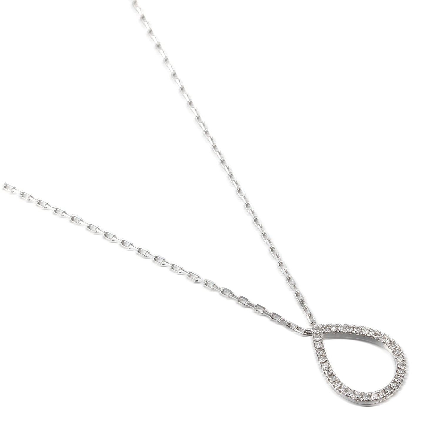 9ct White Gold Diamond Set Pear Shape Geometric Necklace