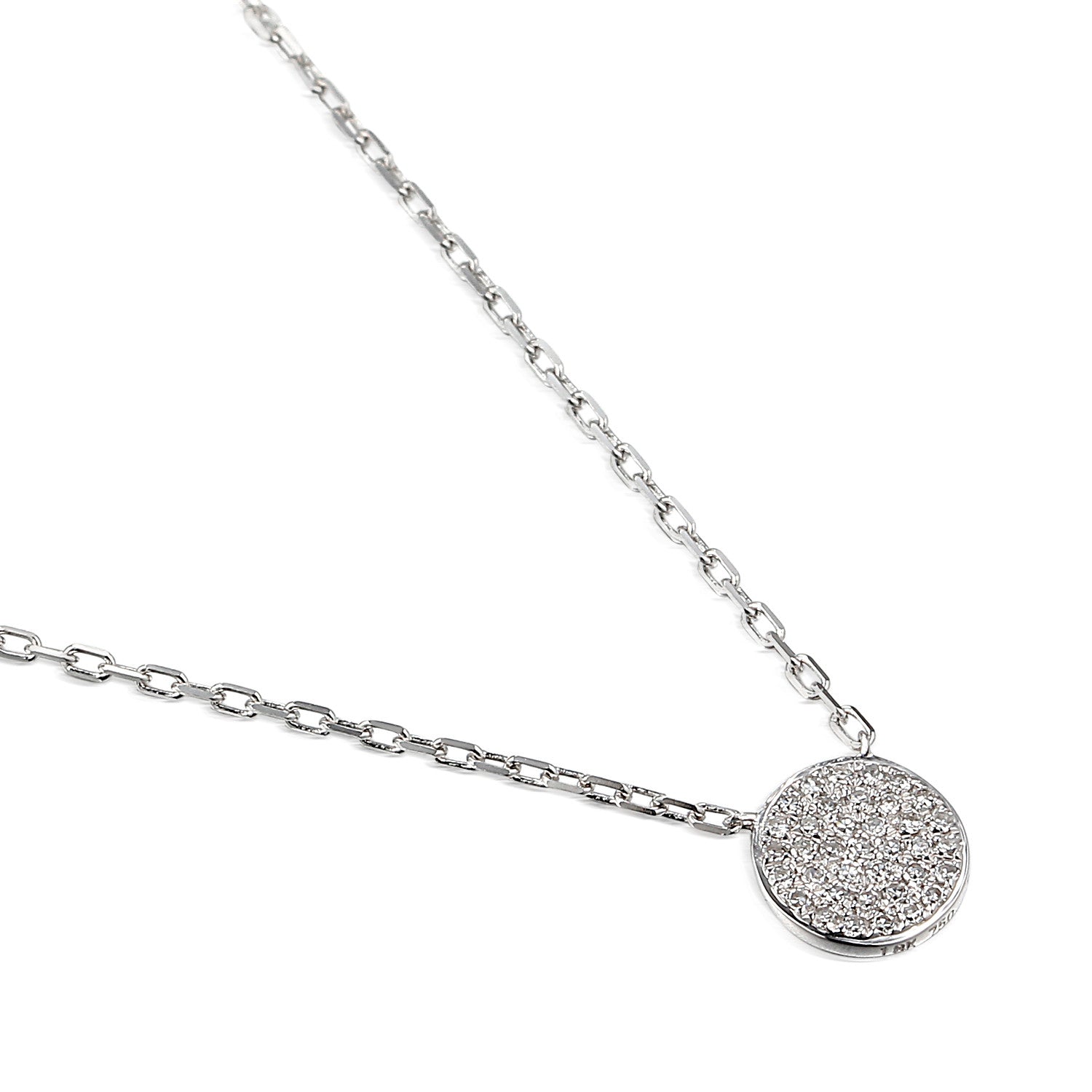 9ct White Gold Pave Set Geometric Diamond Circle Necklace