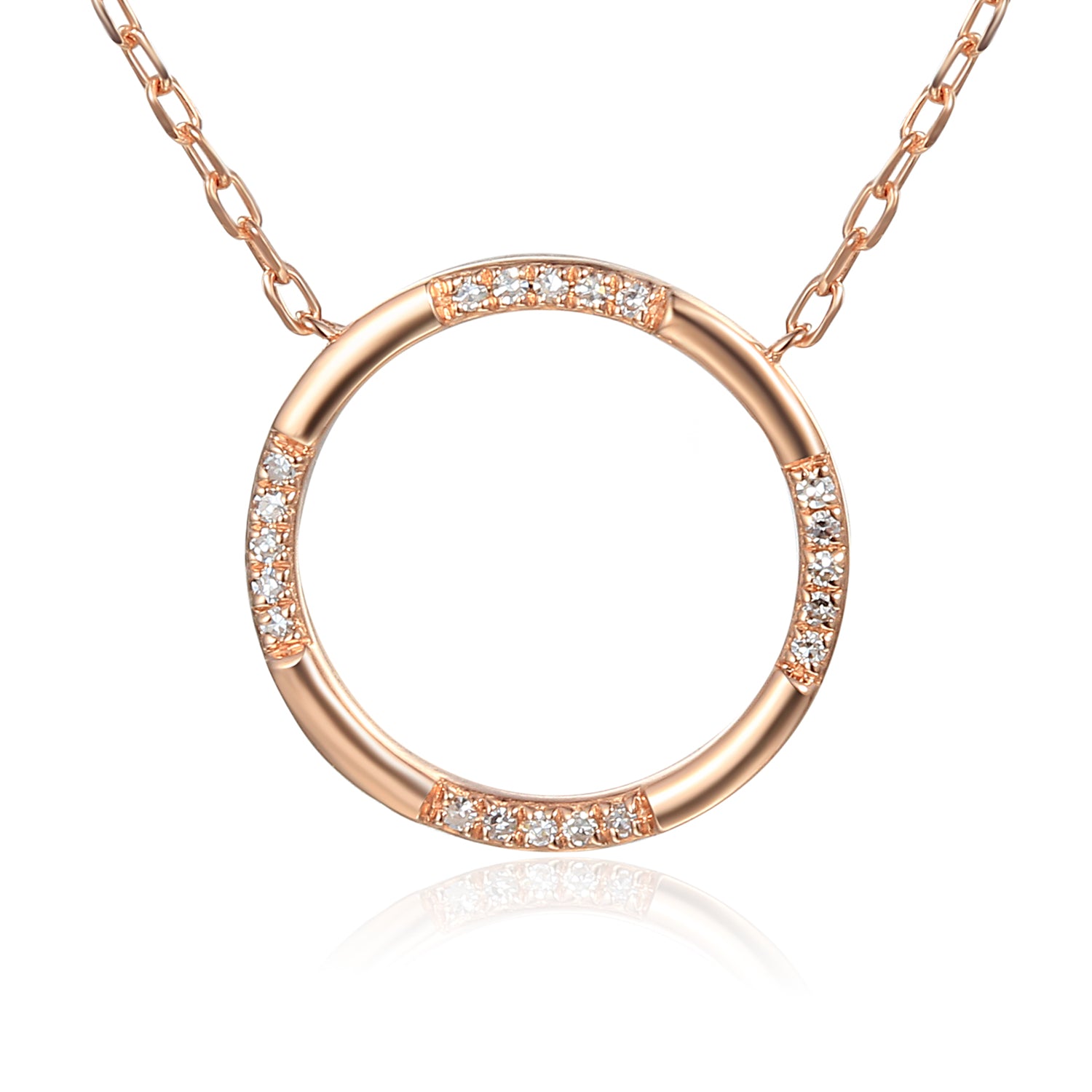 Gold Scattered Diamond Open Circle Geometric Necklace