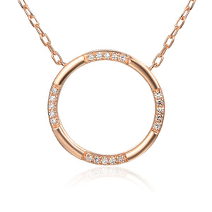 9ct Rose Gold Scattered Diamond Open Circle Geometric Necklace