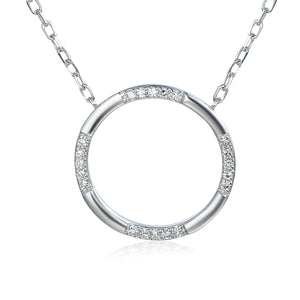 9ct White Gold Scattered Diamond Open Circle Geometric Necklace