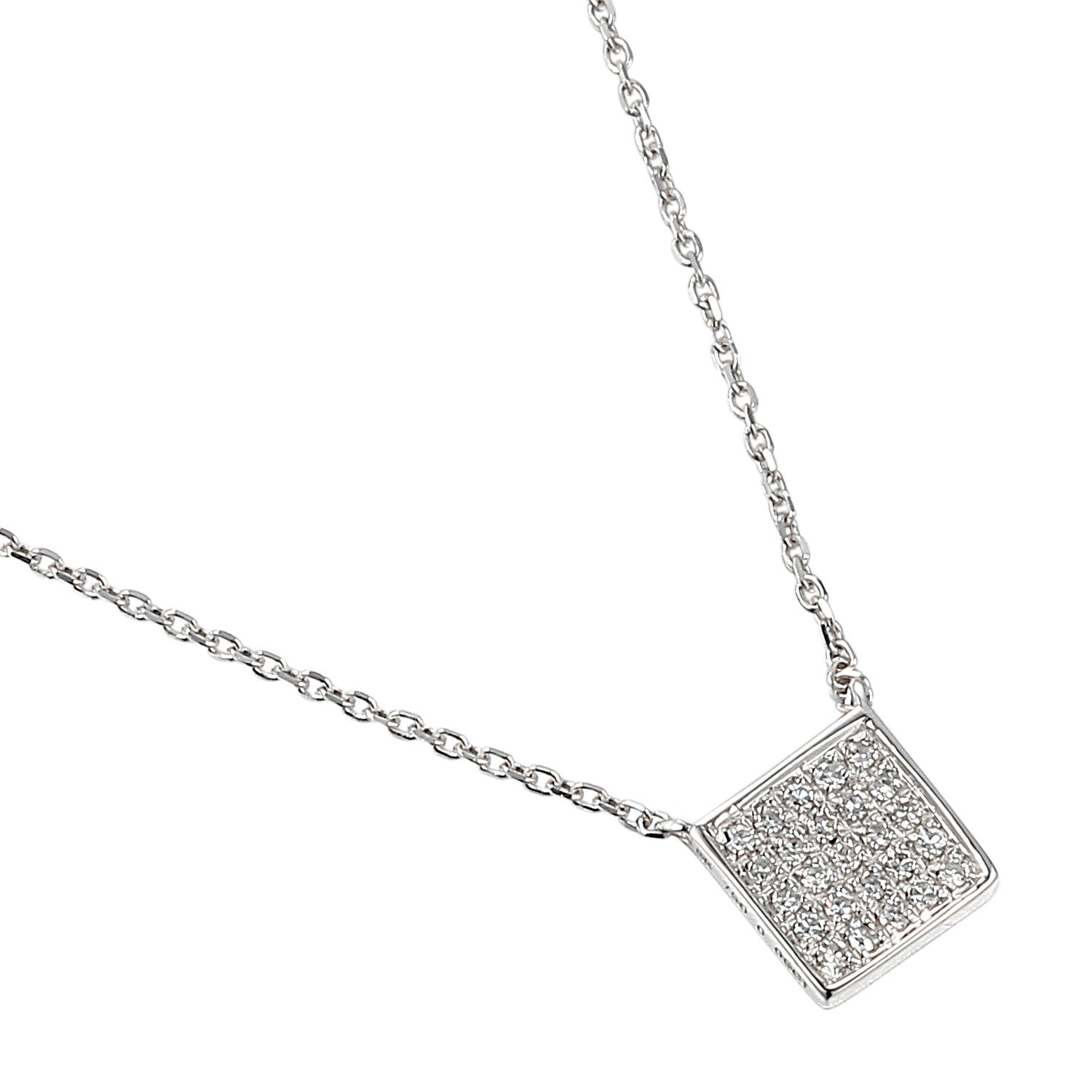 9ct White Gold Diamond Pave Square Geometric Necklace