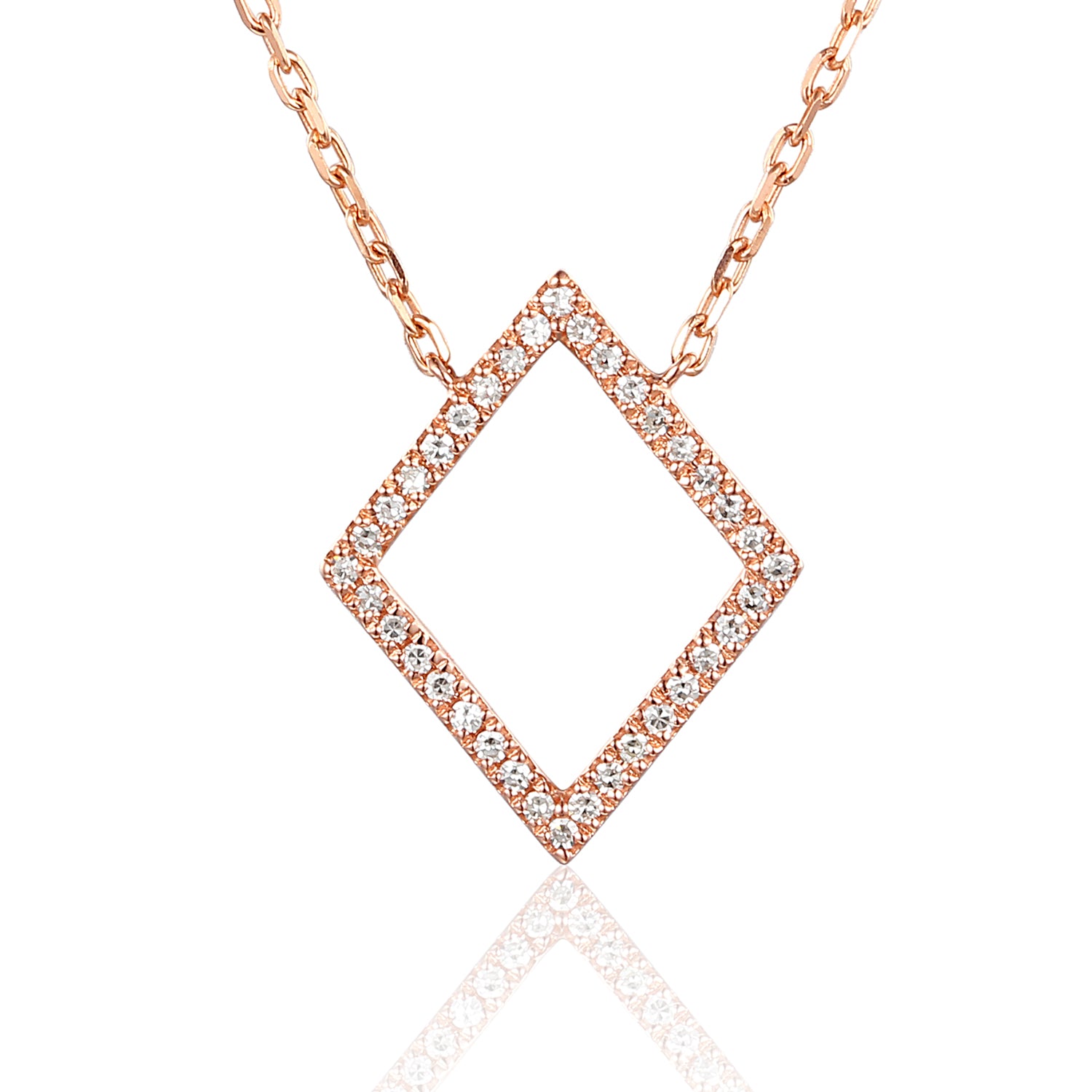9ct Rose Gold Diamond Set Diamond Shape Geometric Necklace