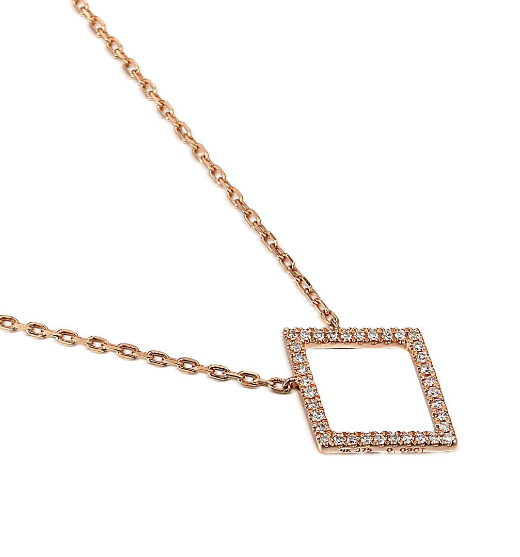 9ct Rose Gold Diamond Set Diamond Shape Geometric Necklace