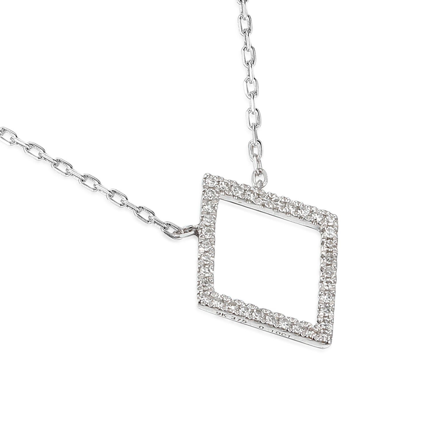 9ct White Gold Diamond Set Diamond Shape Geometric Necklace