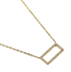 9ct Yellow Gold Open Pave Diamond Rectangle Necklace