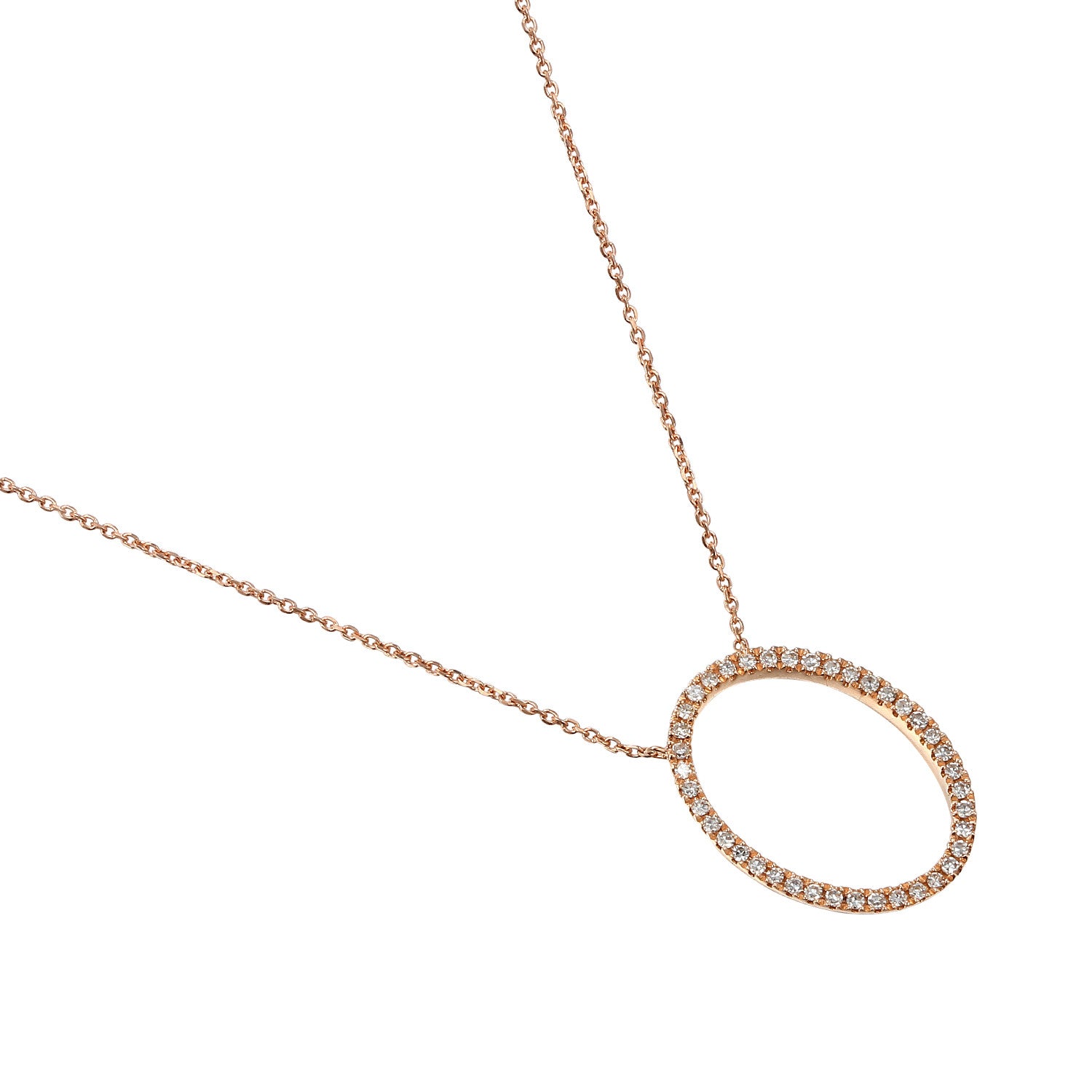 Rose Gold Diamond Set Open Oval Diamond Necklace