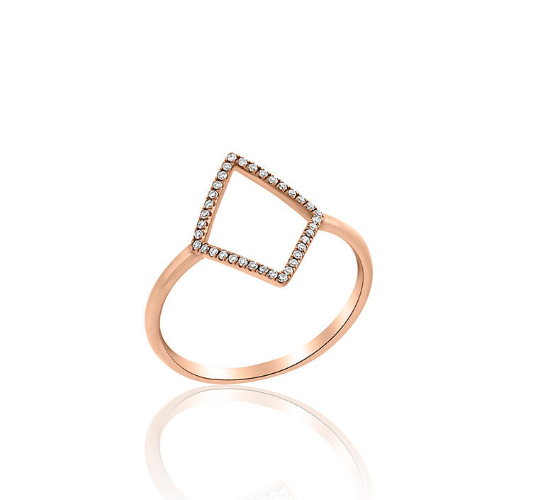 Gold Diamond Shape Pave Set Diamond Ring
