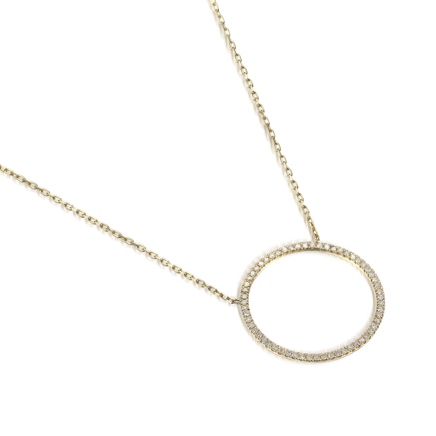 Large Yellow Gold Pave Diamond Open Circle